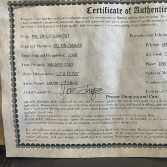 Mr. Entertainment, Laura Lee Junge 466/500 *signed* - Picture 3 of 7